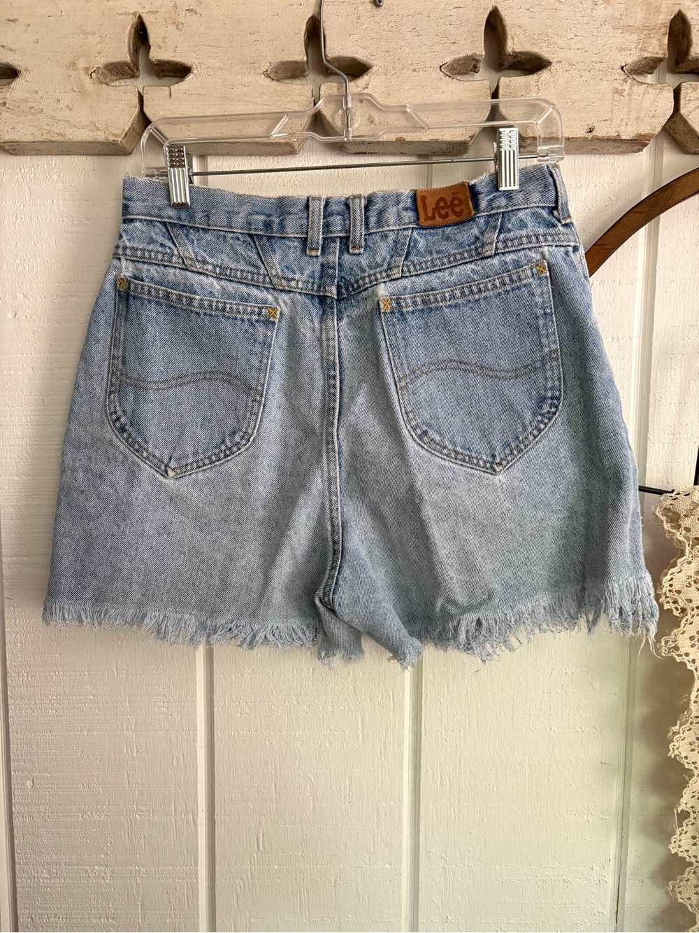 Lee Light Blue High-Rise Frayed Hem Denim Shorts